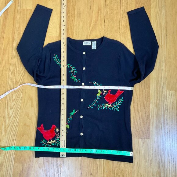 Classic Elements Sweater Cardigan Holiday Christmas Cardinal Black Red Multi (M) - Picture 7 of 7
